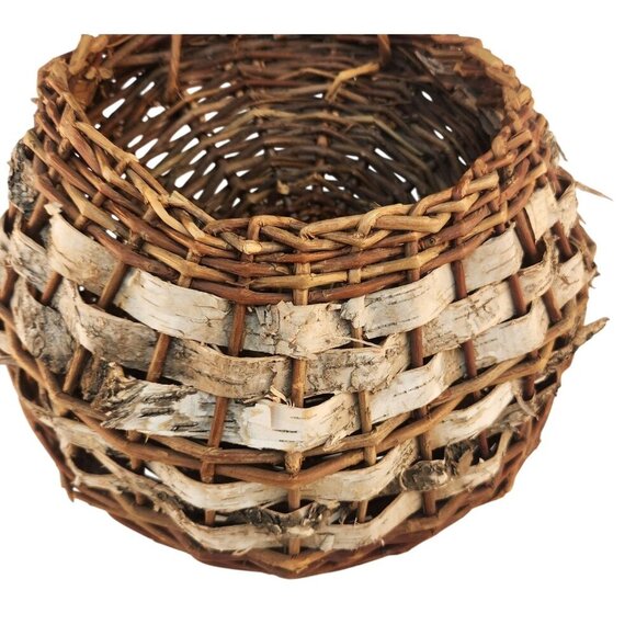 Natural Woven Birch Wicker Wall Hanging Basket With Handle Rustic Accent - Picture 5 of 5